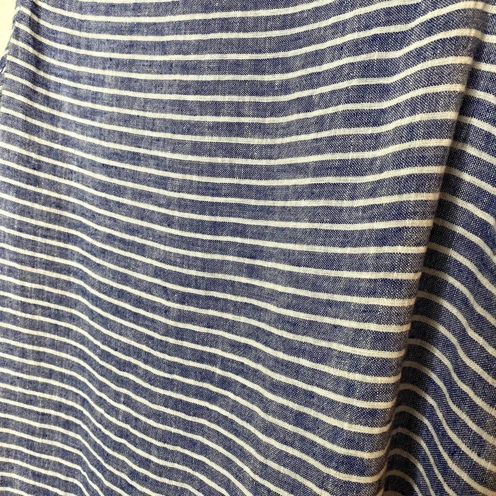 beachlunchlounge Striped Sleeveless Linen Peplum Tank Top Blue White Medium - Image 6