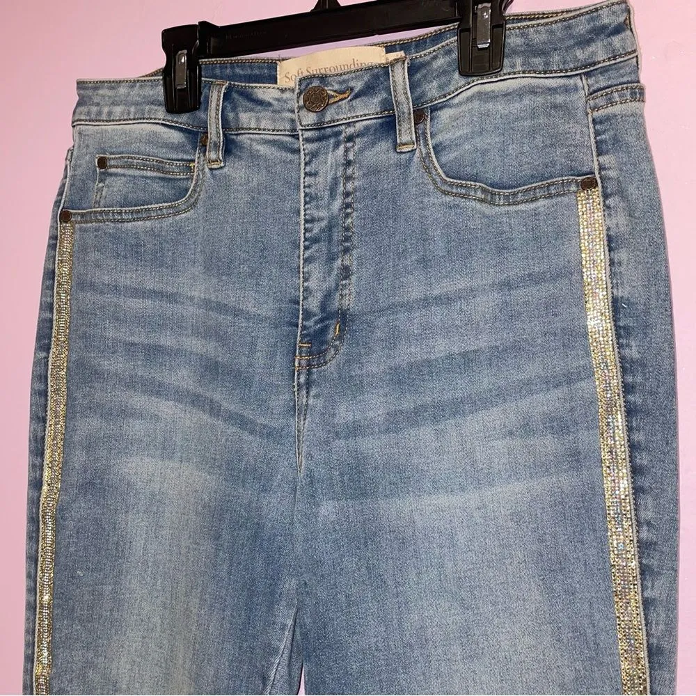 Soft Surroundings Crystal Embellished Jeans Women Size 12P Light Wash High Rise - Image 2