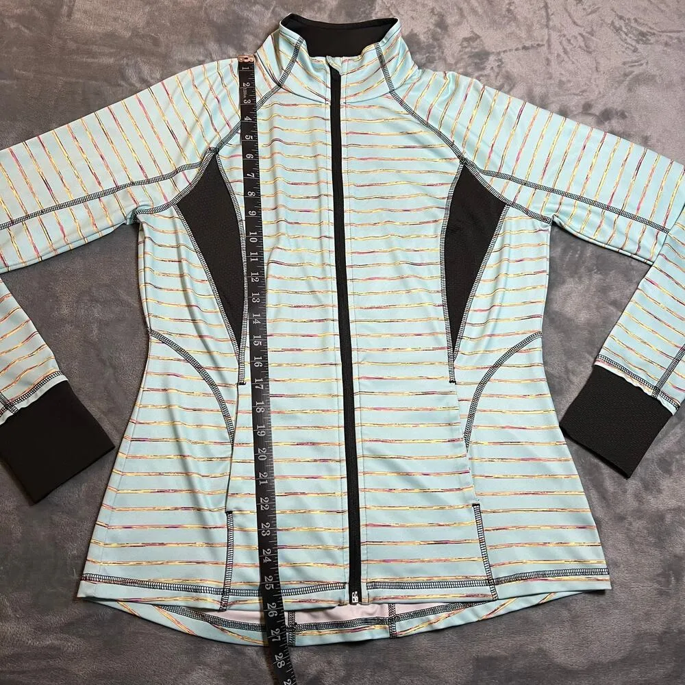 Tek Gear Stripe Mock Neck Athletic Zip Up Jacket with Mesh Inserts Size Large - Image 10