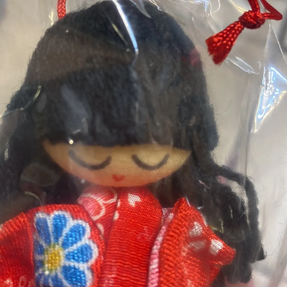 Handcrafted Red Floral Asian Doll Ornament - Image 3