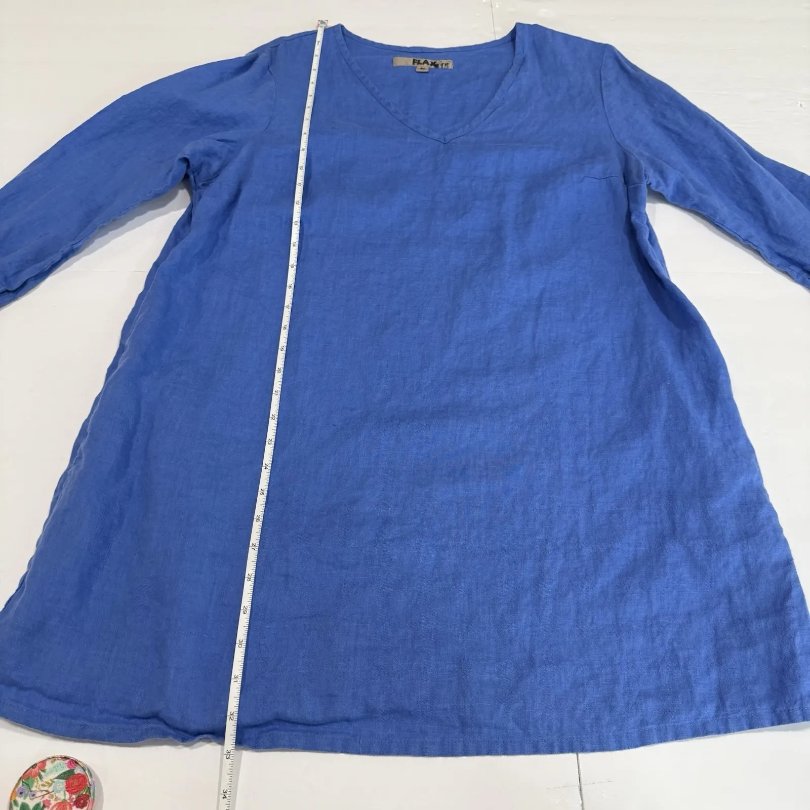 Flax Linen 3/4 Sleeve Tunic Royal Blue Minimalist Lagenlook Pockets MEDIUM - Image 8
