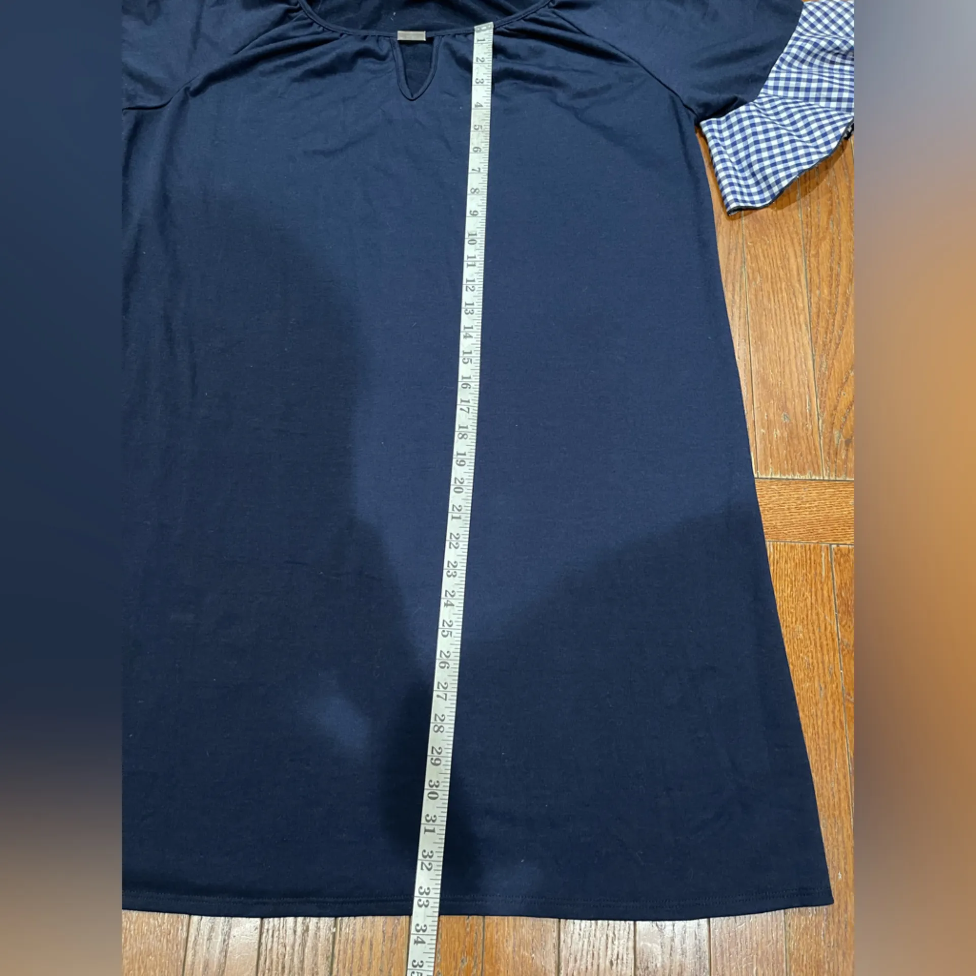 Espresso Navy dress with Gingham Sleeves Blue Size 2X - Image 9