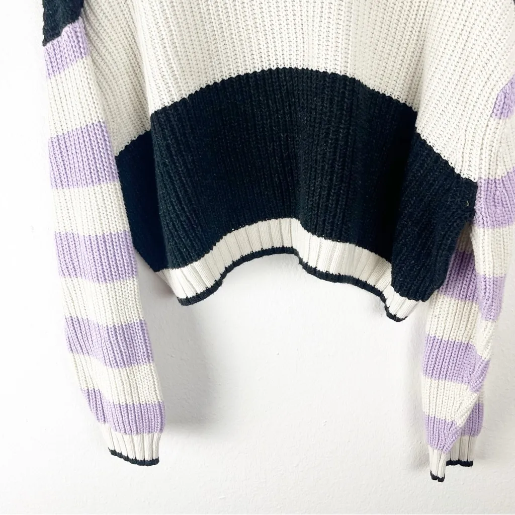 AMERICAN EAGLE Striped Color Block Cropped Long Sleeves Sweater Size Large - Image 8