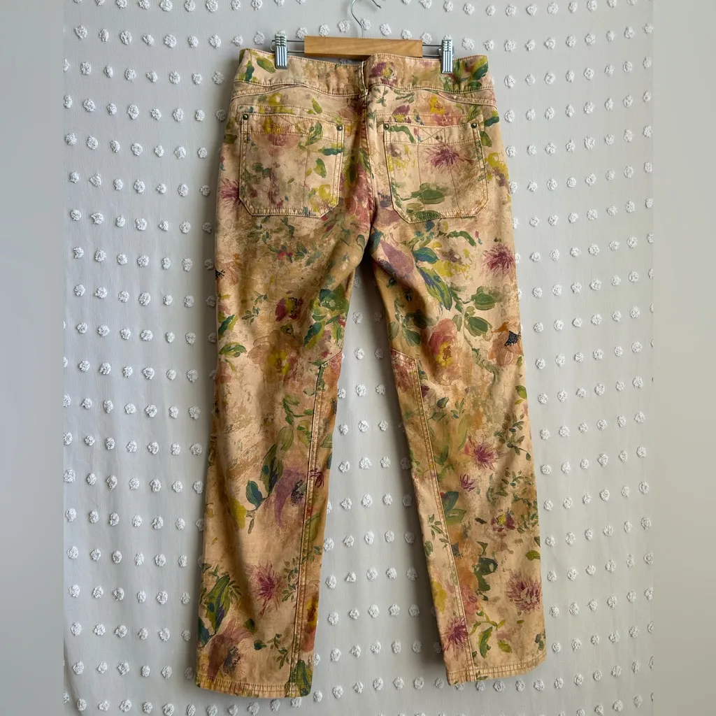 Anthropologie Pilcro The Wanderer Low Rise Pants Floral Straight Leg Sz 27 Peach - Image 2