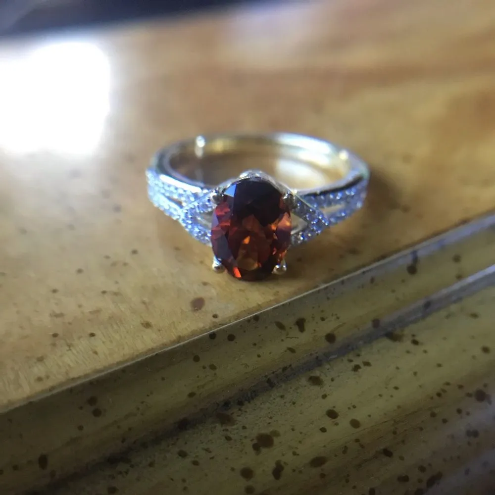 Natural Brazilian Cherry Citrine Sterling Silver Yellow Gold Vermeil Ring Size 9 Orange - Image 5