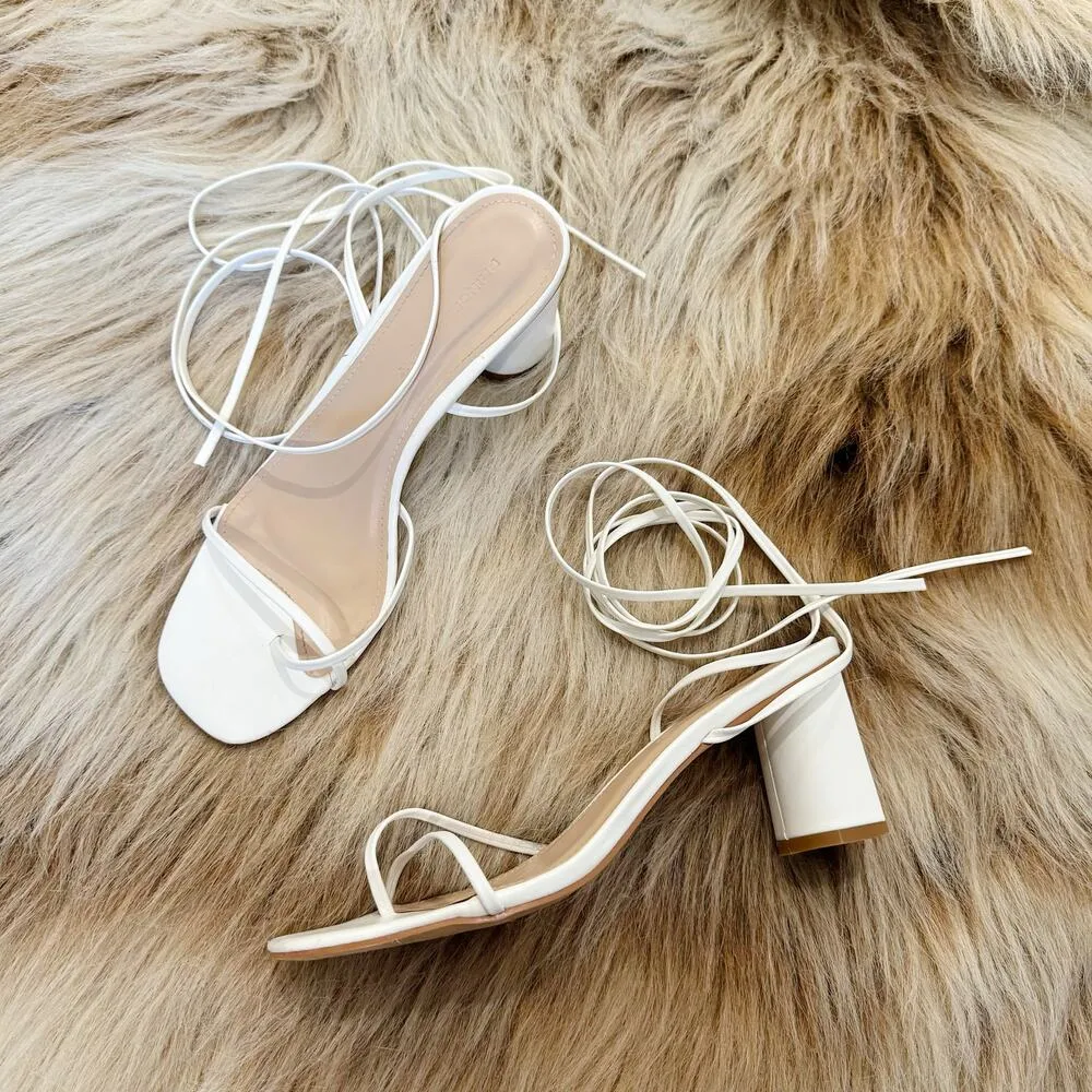 Princess Polly Lena Strappy Block Heel Sandals in White Size 8 - Image 3