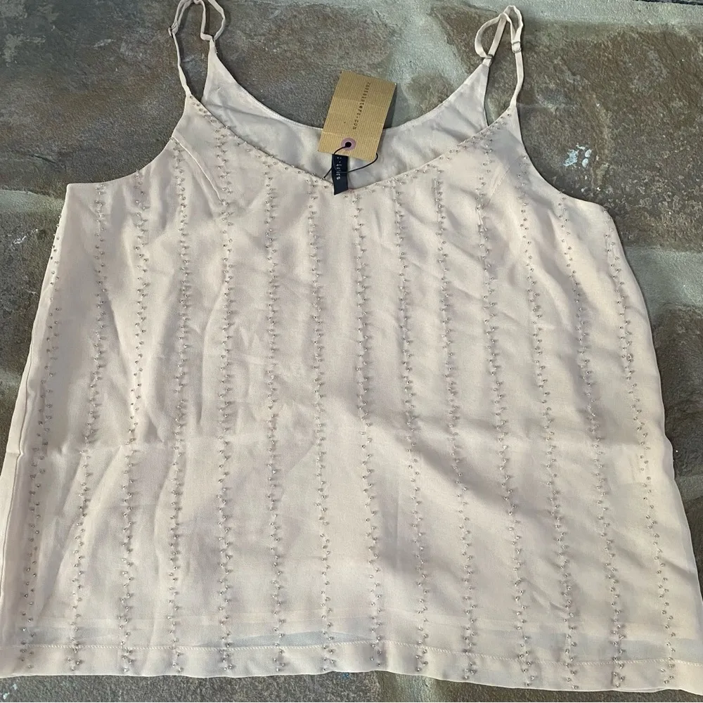 Anthropologie Knot Sisters Greta beaded camisole top blush beige sheer - Image 3