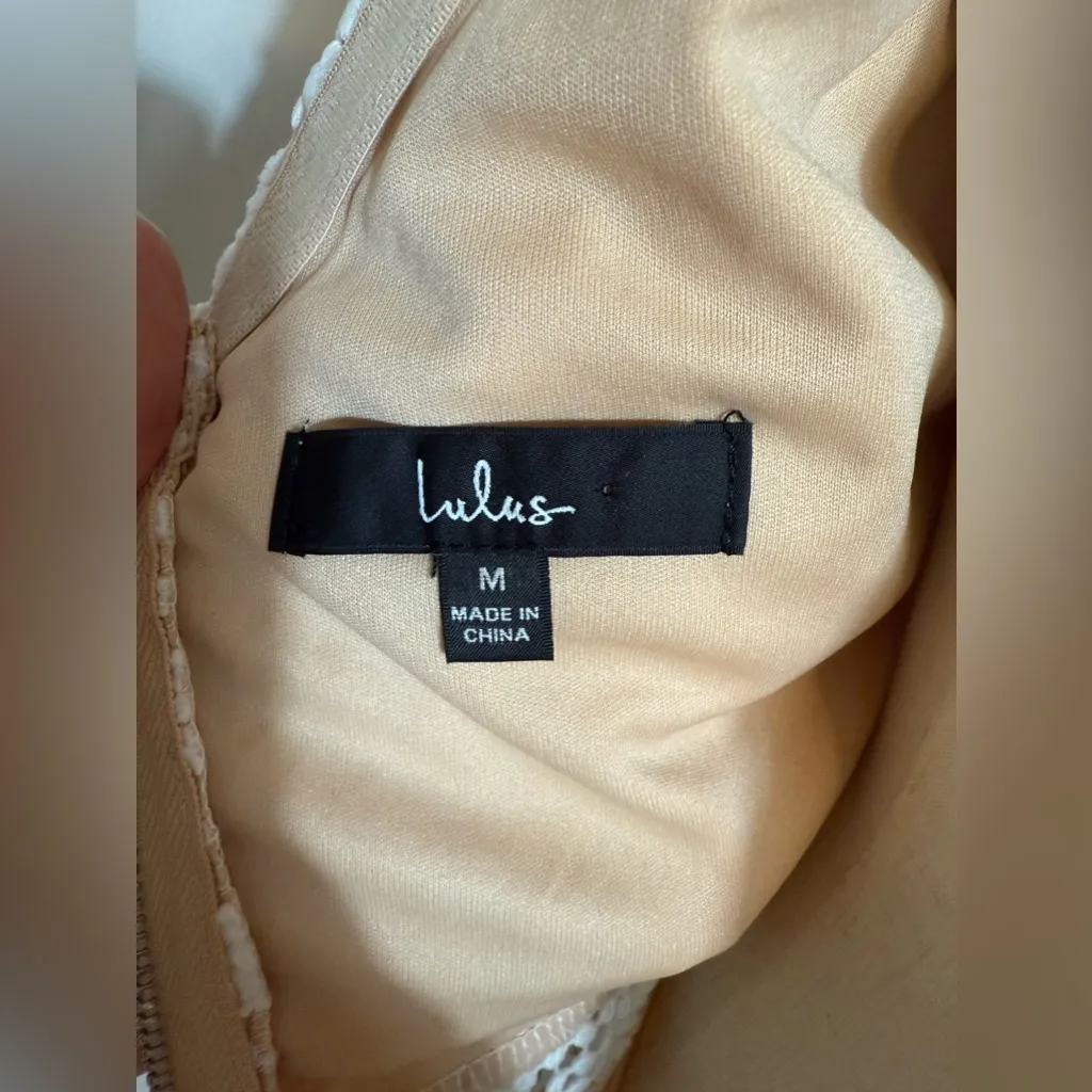 Lulus Dance With Joy White Lace Puff Sleeve Midi Dress / lace dress sz medium - Image 8