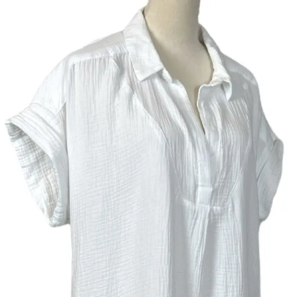 J. Crew Dress Collared V-neck Shirtdress Cuffed White Soft Gauze Women’s Size XL - Image 8
