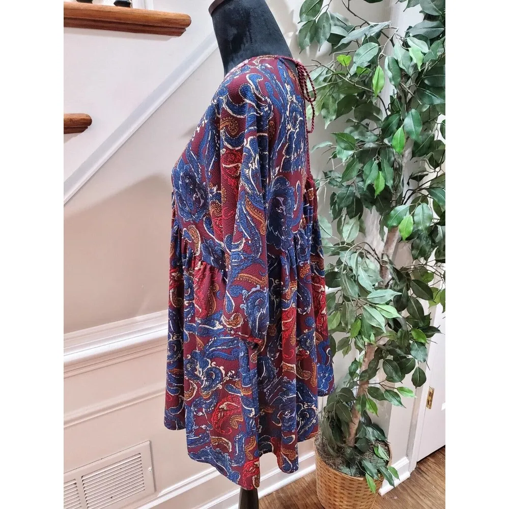 Umgee Boho Paisley Cotton V-Neck Half Sleeve Festival Dress Size Small - Image 6