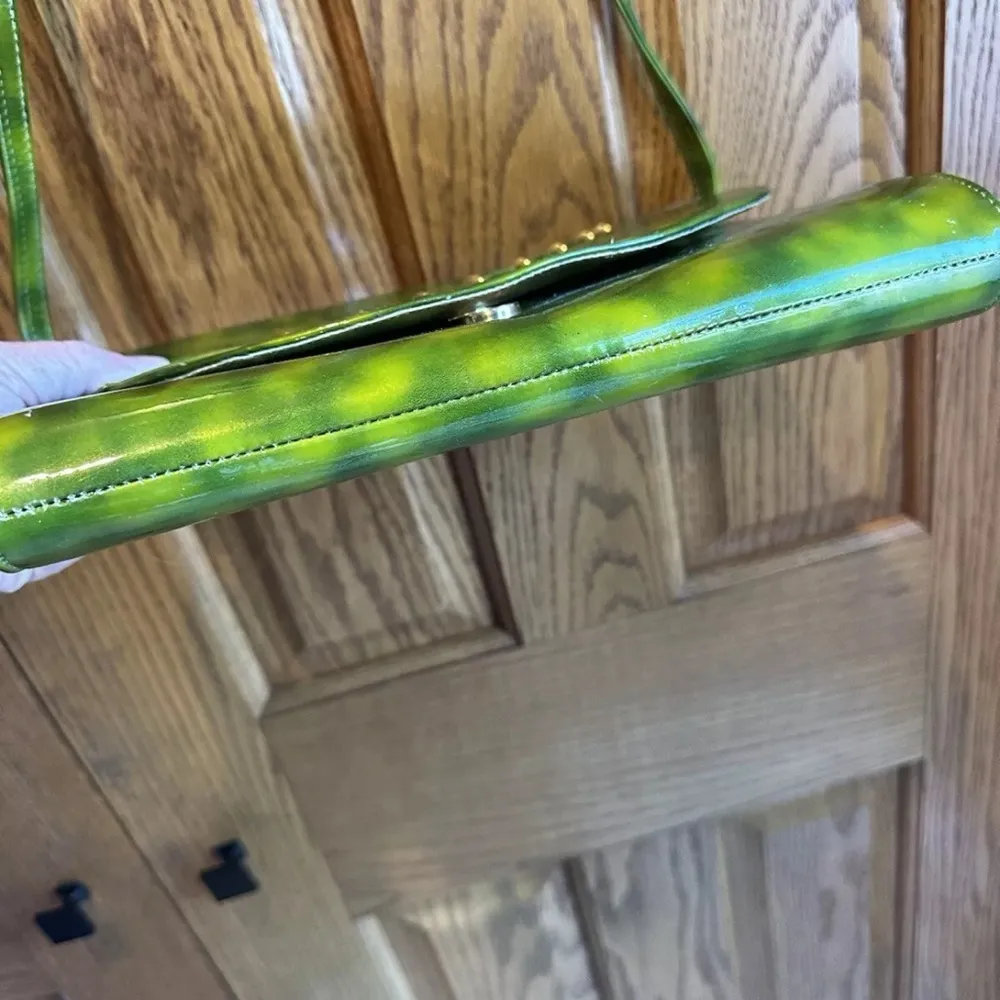 Vintage Purse Brian Jeffrey Green Convertible Clutch Gold Hardware made in spain - Image 3