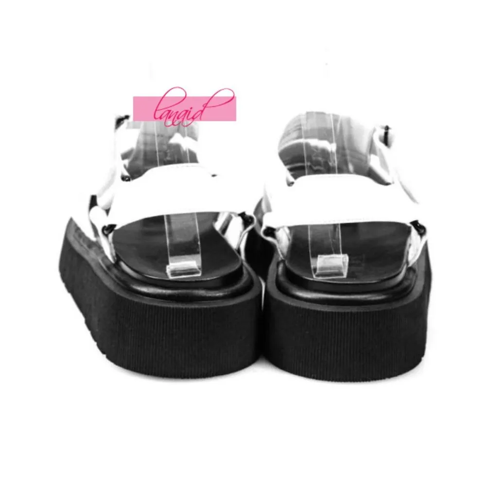Thick Sole Fisherman Sandals White Black Chunky Cut-Outs Strappy Flats 9 - Image 7