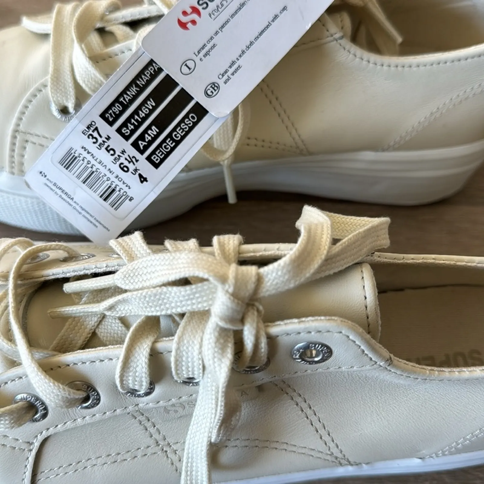 Superga Cream Leather Platform‎ Sneakers Size: 6.5 - Image 7