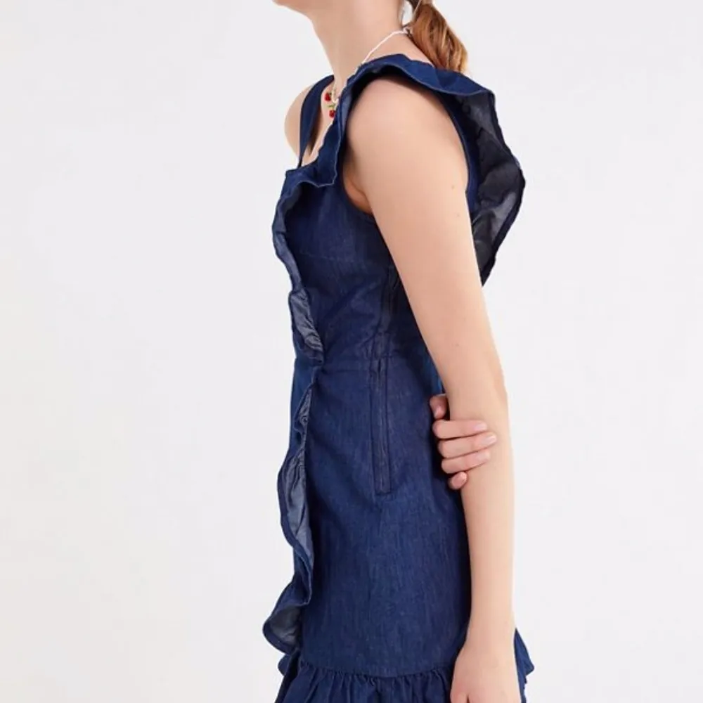 NWT Urban Outfitters Chambray Asymmetrical Ruffle Mini Dress - Image 4