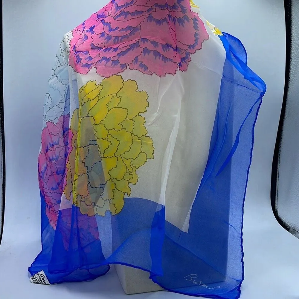 Vintage Burmel flower abstract print rectangle scarf. Blue - Image 2