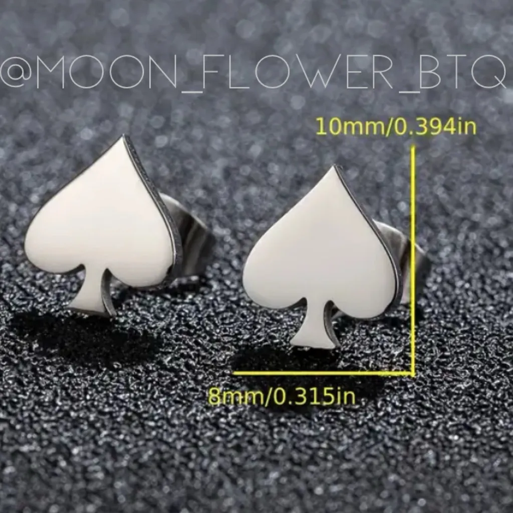 Tiny Black Spade Stud Earrings - Image 3