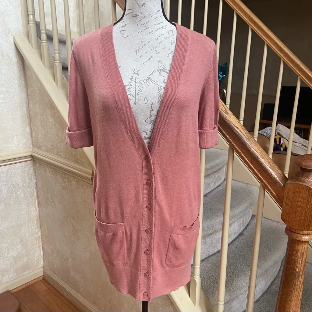 Loft Dusty Rose Long Button-Front Cardigan casual classic Sz Medium - Image 4