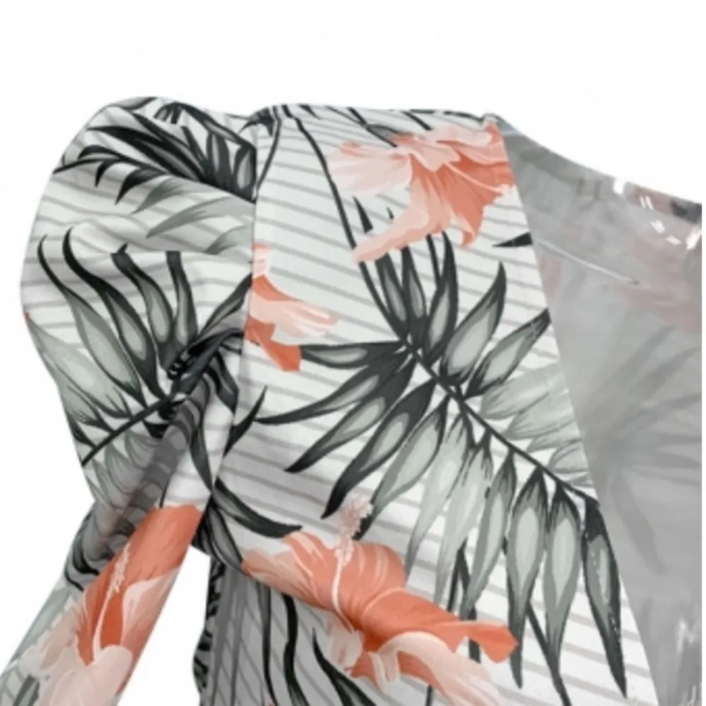 NWT!! CBR Fitted Tropical Print and Stripes Long Puff Sleeve Dress Green Size M - Image 4