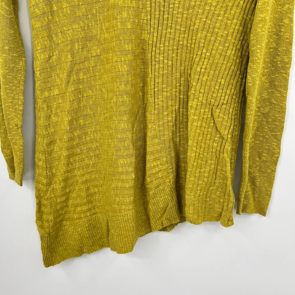 Eileen Fisher XS Green Chartreuse Asymmetrical Linen Cotton Ribbed Knit Sweater - Image 4