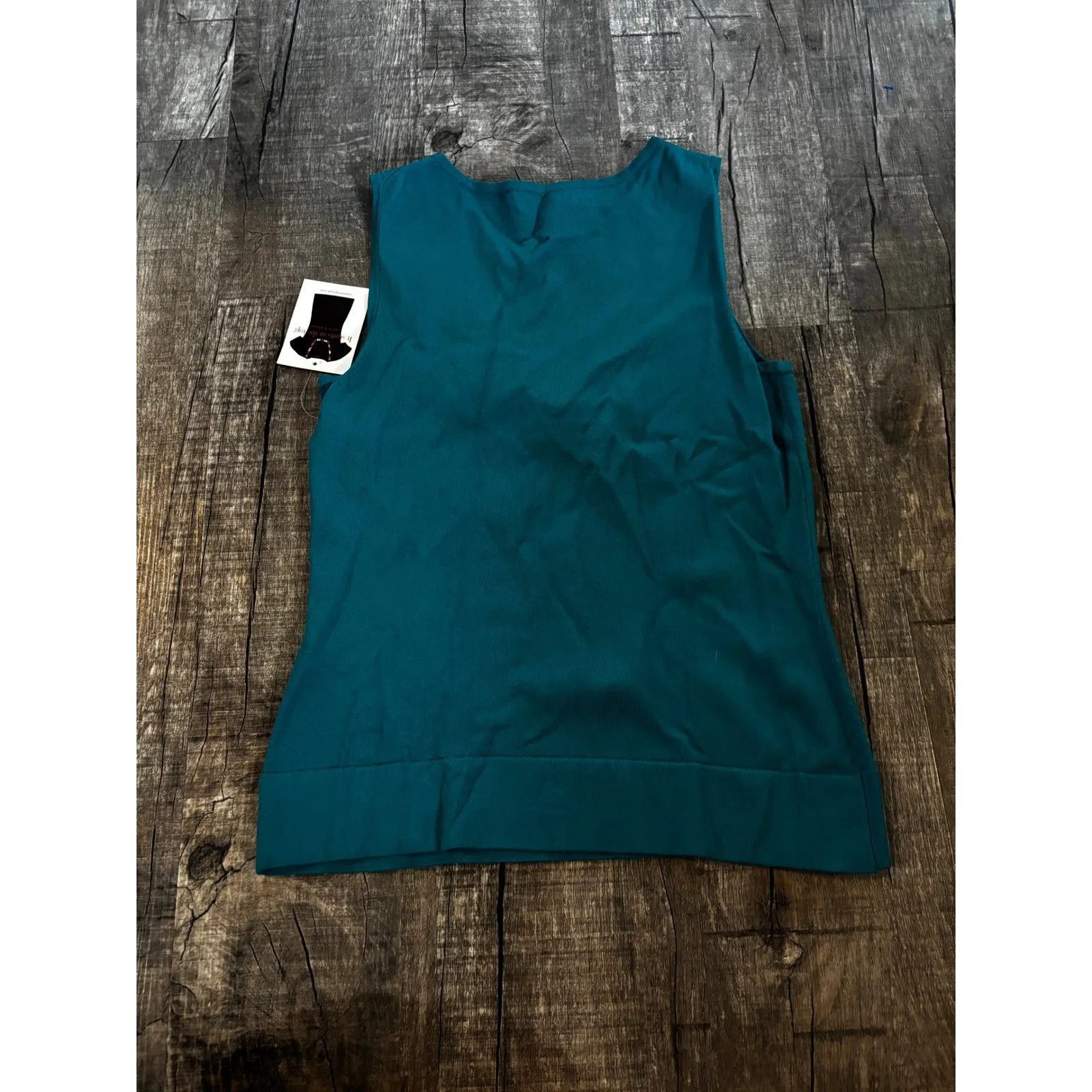 Cable & Gauge Womens Teal V Neck Sleeveless Top Gold Accent Size S - Image 4