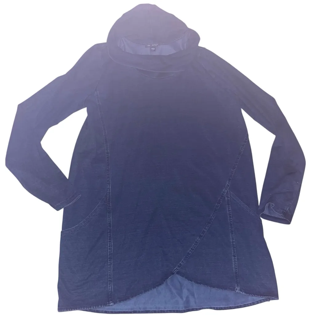 indigo purejill Womens Denim Look Cowl Neck Tunic Shirt Small Swing Office Blue - Image 2