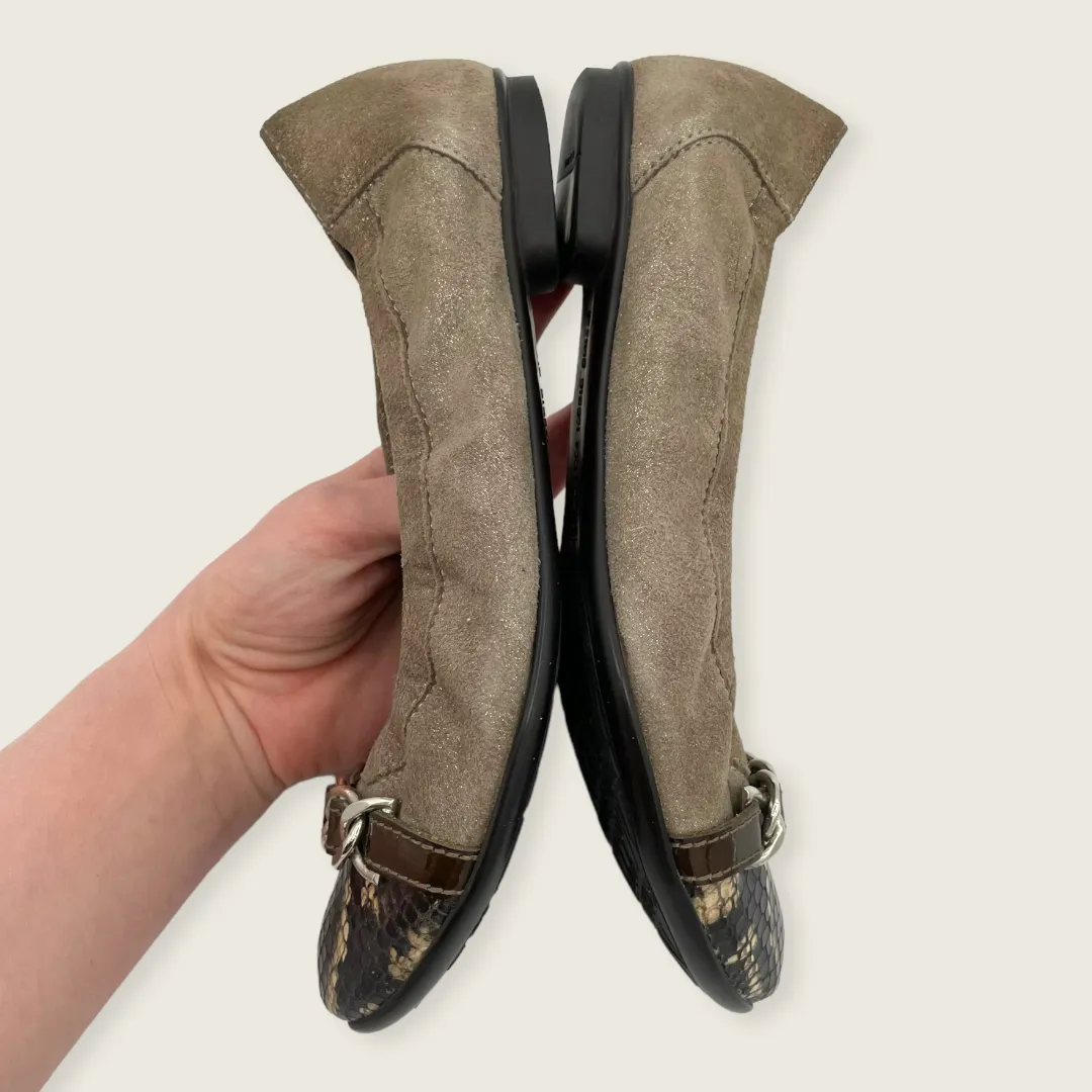 AGL Shimmer Tan Suede Leather Chain Snakeskin Cap Toe Ballet Flat Italy 35.5 5.5 - Image 6
