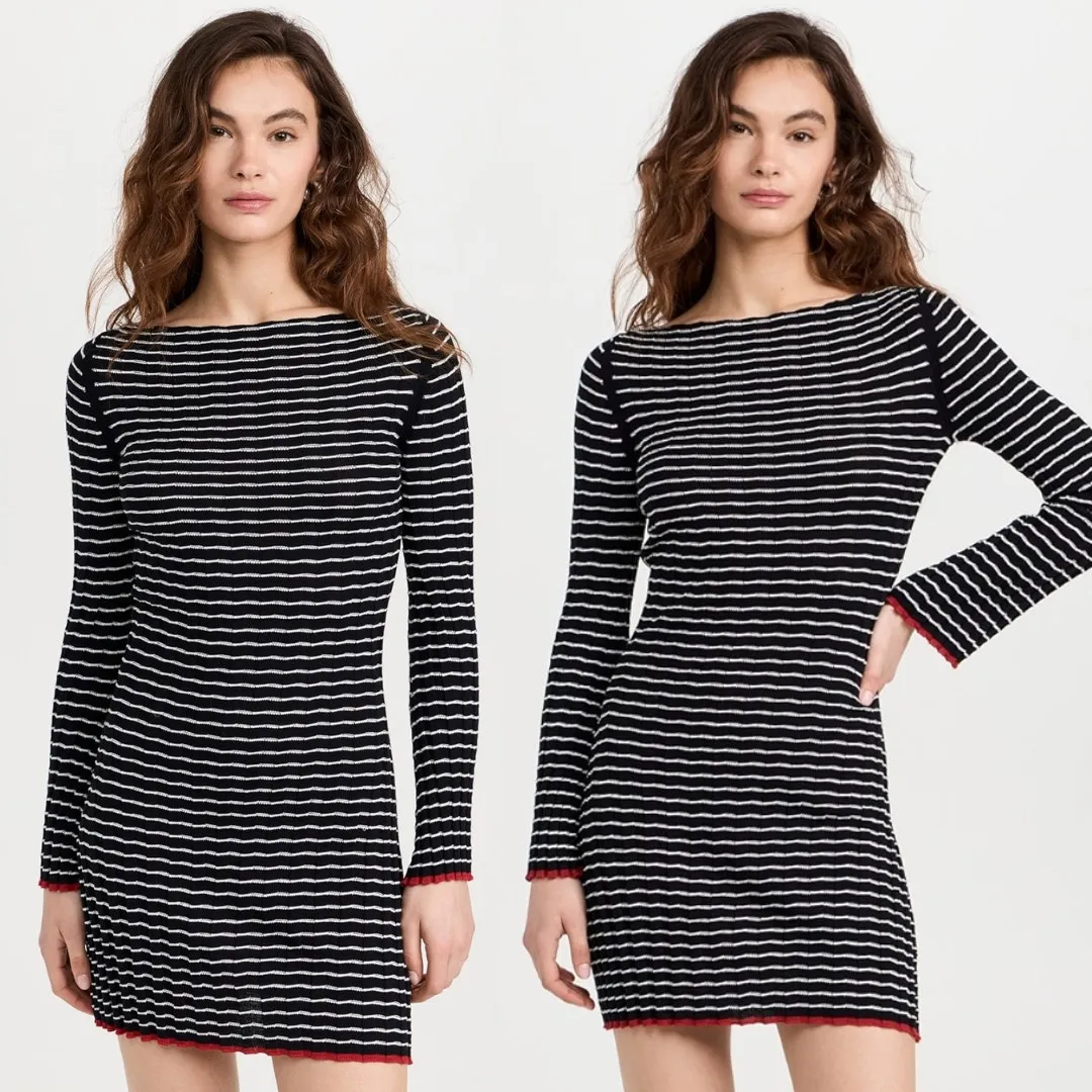 Guest in Residence Dress Black Striped Ribbed Knit Long Sleeve Minidress Size S - Image 7