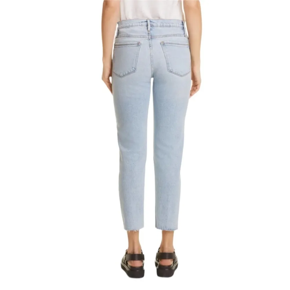 NWT Frame Le Garcon Hideaway Raw Hem Patched Distressed Jeans in Light Wash - Image 4