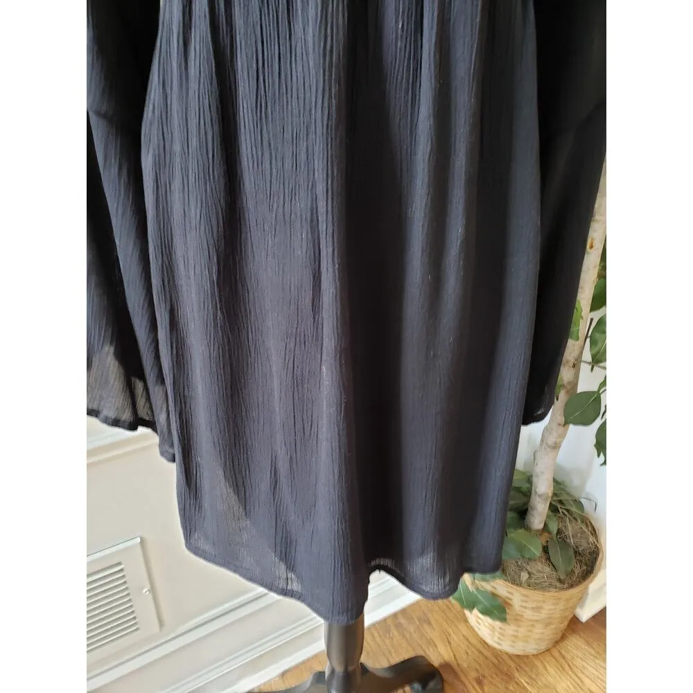 True Destiny Top Blouse Womens Large Black Rayon Embroidered Long Sleeve Keyhole - Image 7