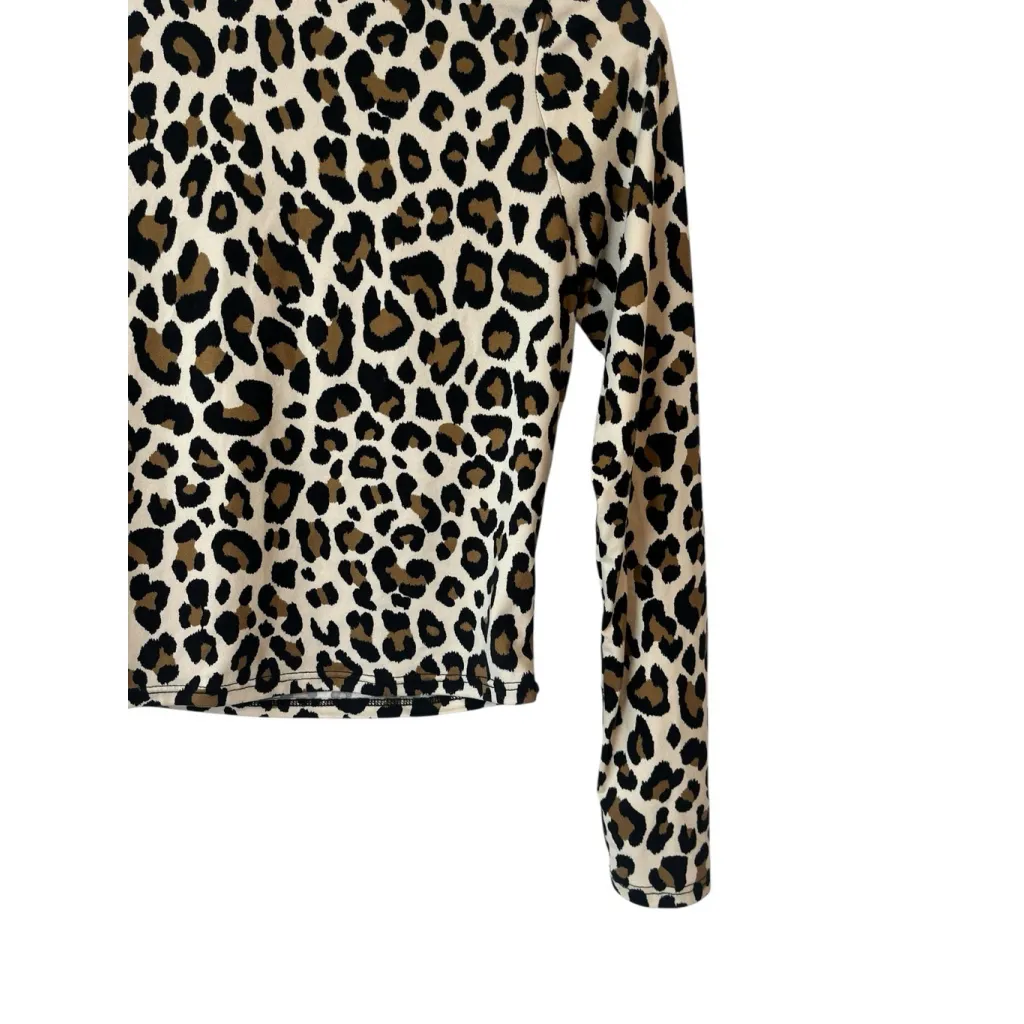 Gaze Leopard Print Top Womens XS High Neck Lightweight Layering Neutral Boho Brown - Image 3
