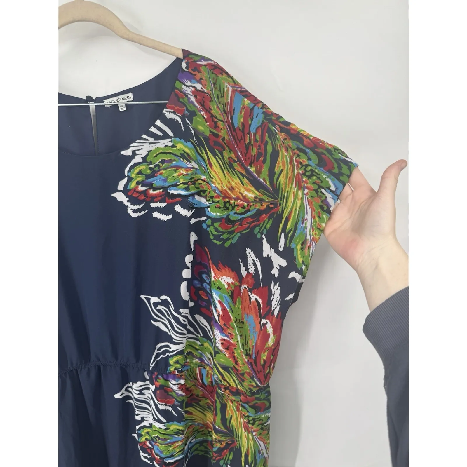 Lace & Mesh Maxi Plus Size 4X Navy Blue Dress Artsy Art To Wear Preppy Glam - Image 4