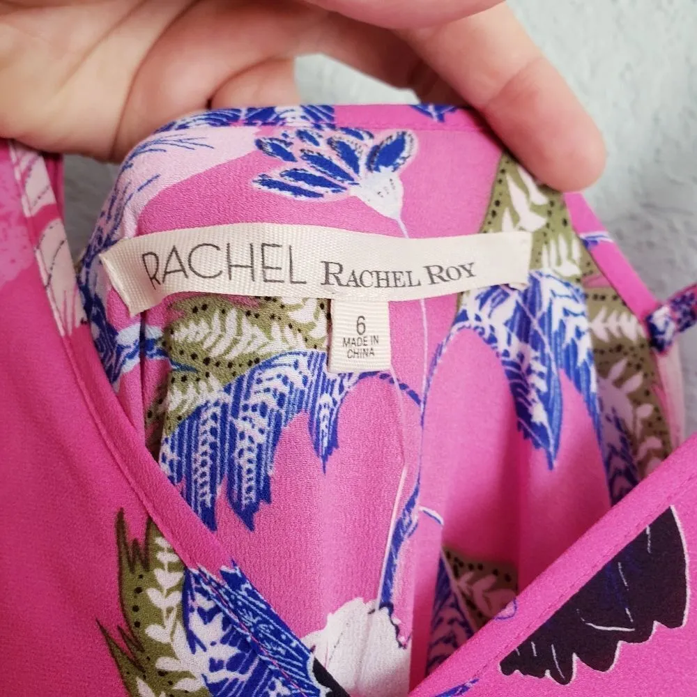 Rachel Rachel Roy Pink Floral Cold Shoulder Ruffle Maxi Dress Size 6 - Image 6