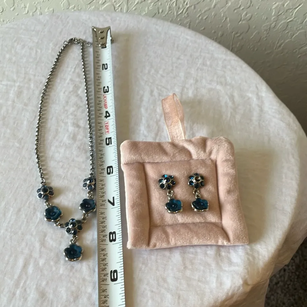 Blue Floral Silver Tone Necklace & Earrings Set - Image 12