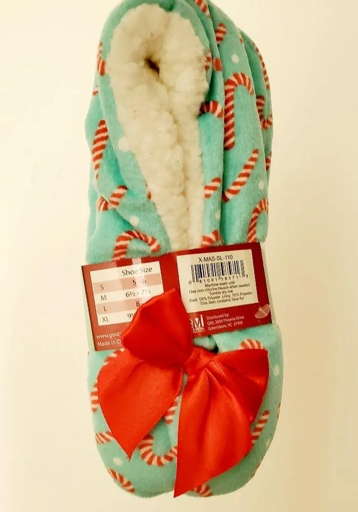 Gold Medal Light Blue Candy Cane Slippers Red Bow Size 5.5 - Image 6