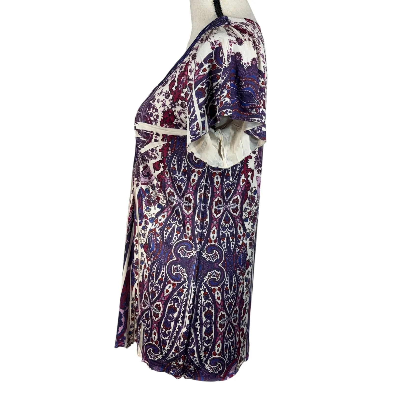 One World Medium Tunic Top Floral Sublimation Stretch Crochet V-Neck Pullover - Image 5