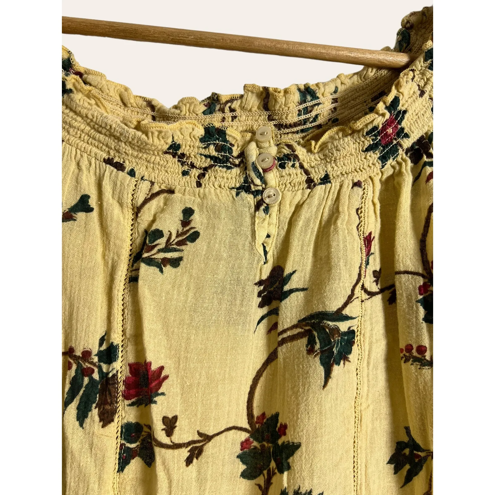 Ralph Lauren Denim & Supply Yellow Floral Print Smocked 3/4 Sleeve Blouse Size S - Image 2