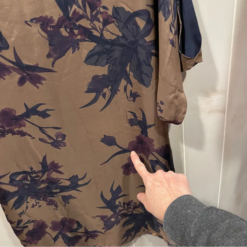 Beautiful olive plum floral silk cold shoulder mini dress Armour Vert whimsigoth Green Size XS - Image 6