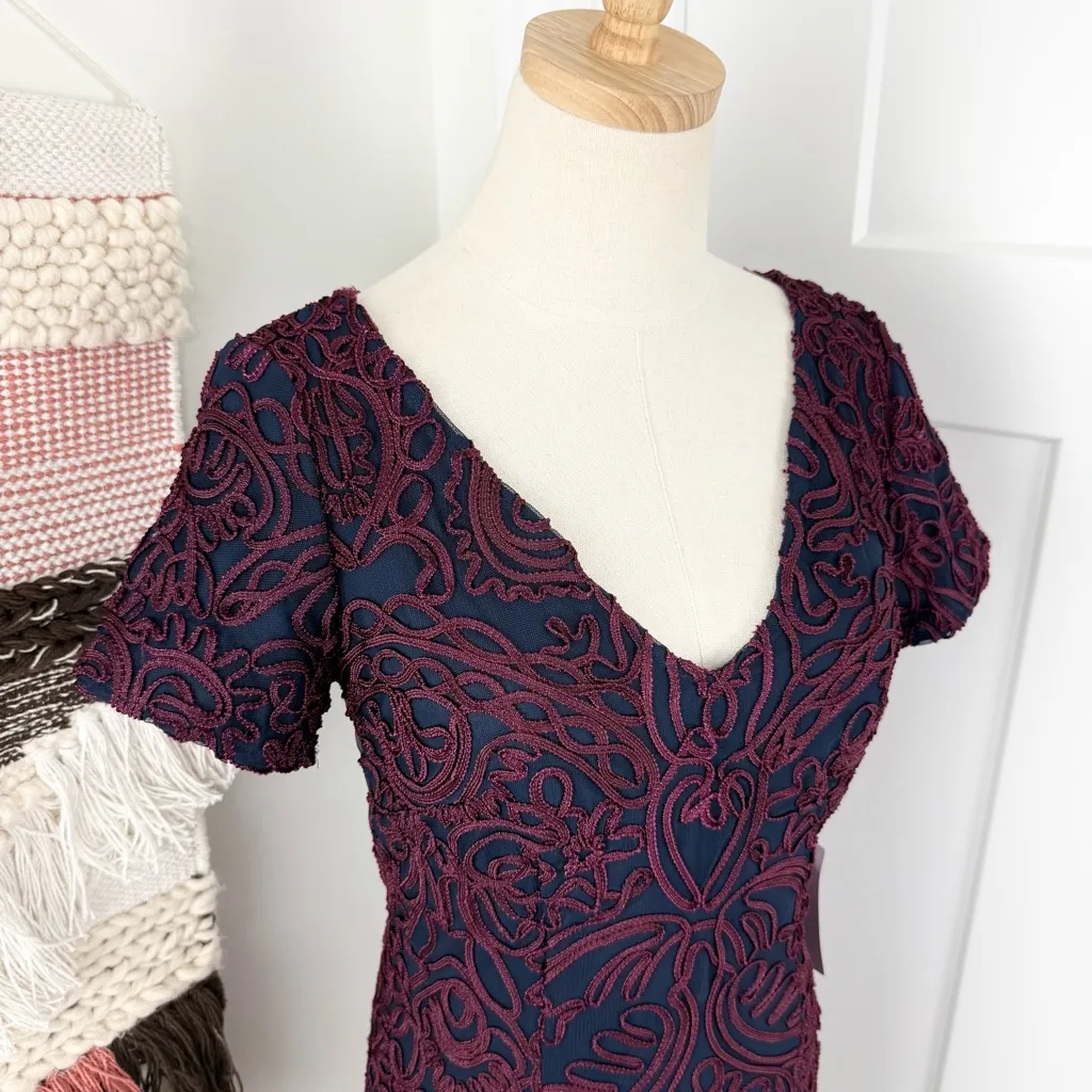 JS Collections Soutache Cocktail Dress Navy Blue Burgundy Sz 4 NWT - Image 4