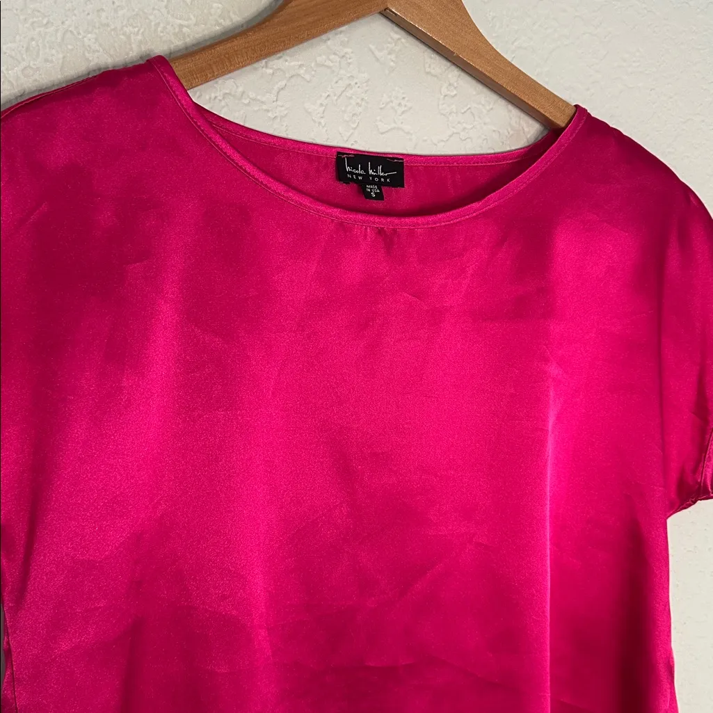 Wicked 2 Satin Tops Nicole Miller NY Pink & Green Blouse Small Jewel Tone - Image 4
