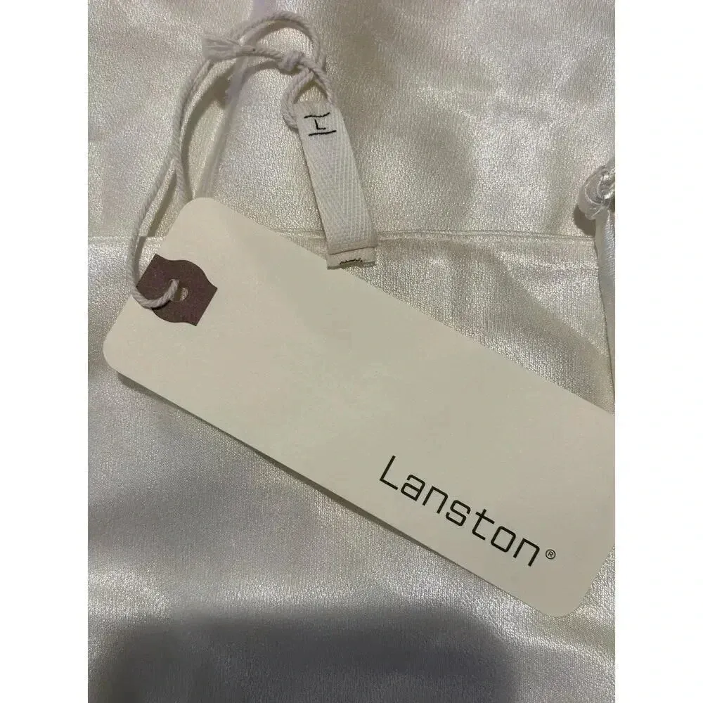 NWT Lanston‎ Satin Like Pale Yellow Dress Size L - Image 7