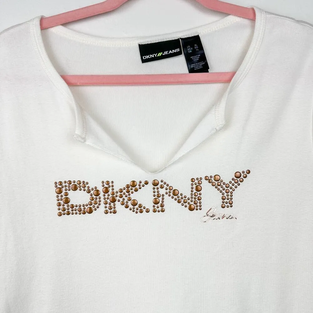 Y2K Bedazzled Top DKNY Top Embellished Short Sleeve T-Shirt - Image 3
