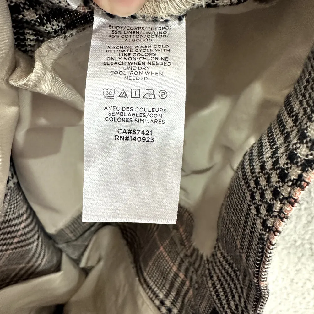 LOFT Wide Leg Pants Womens 10 Black Houndstooth Plaid Linen Blend‎ Preppy Career - Image 4