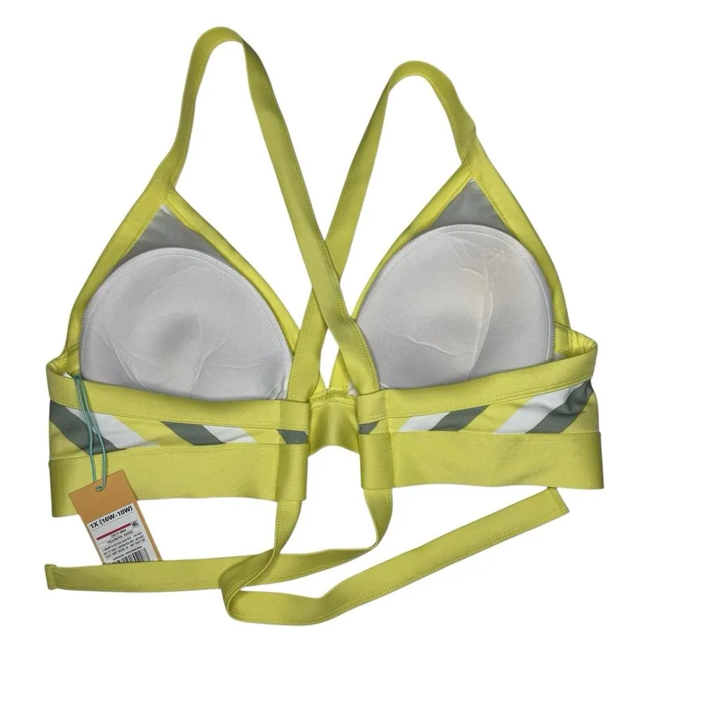 Kona Sol Women's Yellow White Green Stripe Plus Size 1X (16W-18W) Bikini Top NEW - Image 10