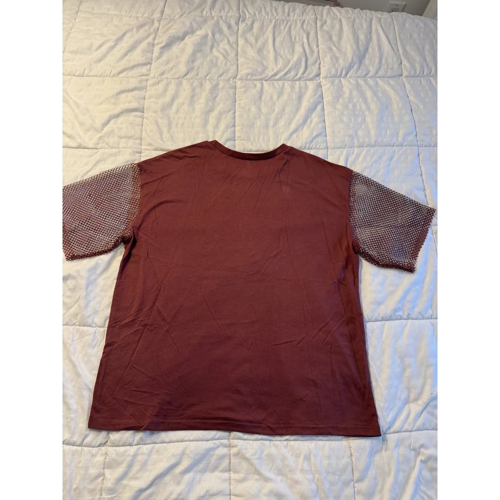Social Scene Women's XL Short Sleeve Shirt Burgundy Maroon Game Day Mesh Fancy - Image 7
