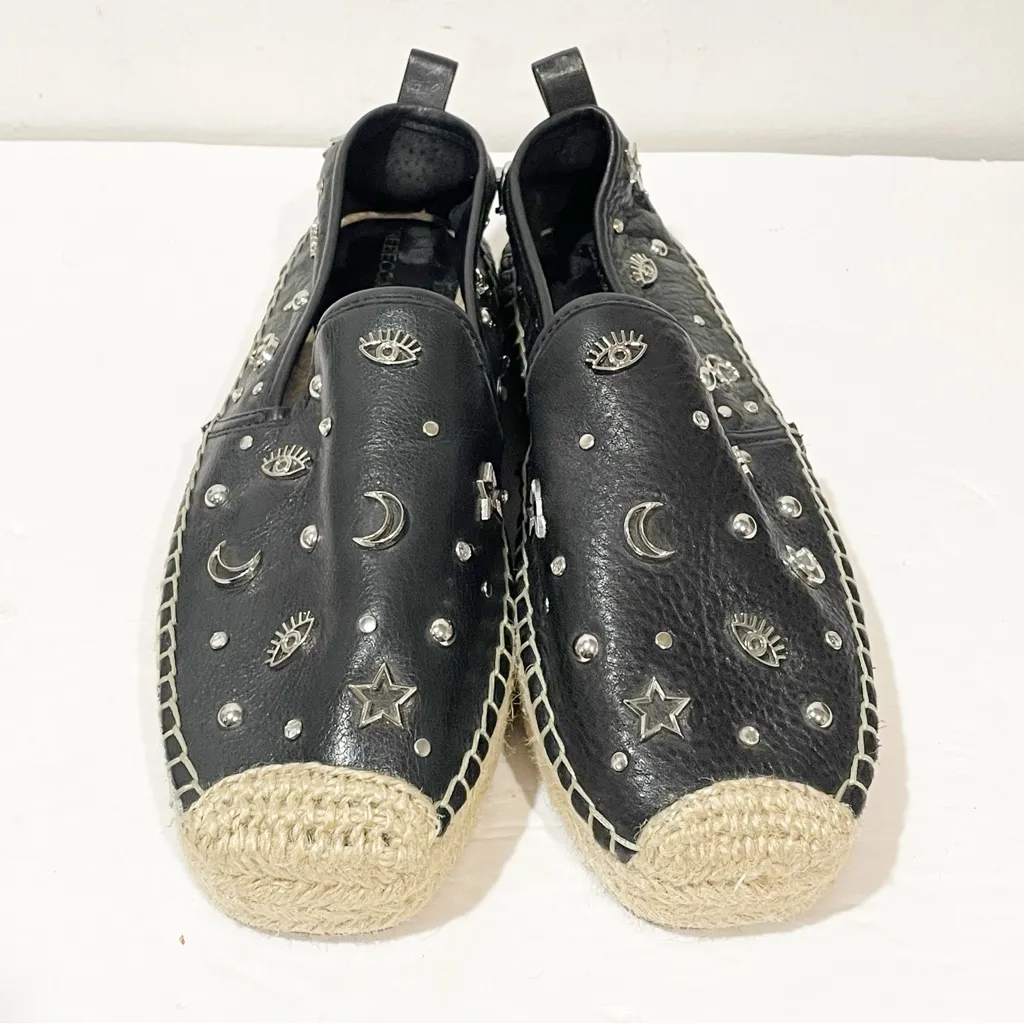 Rebecca Minkoff Size 6.5 Black Leather Moon & Stars Charm‎ Beatriz Espadrilles - Image 2