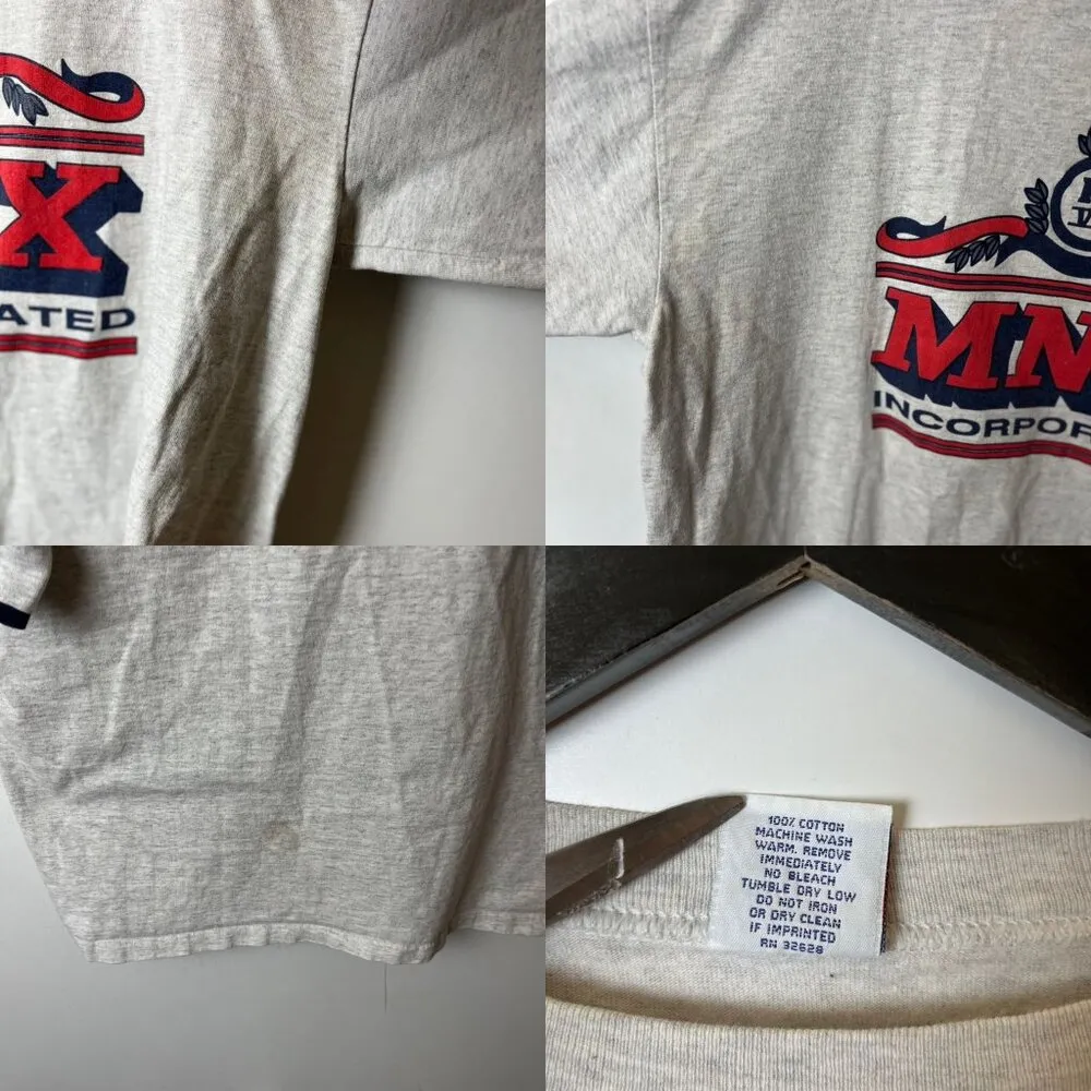 Vintage 90s MNX Incorporated T Shirt Gray XL Extra Large USA Graphic Tee Solid - Image 7