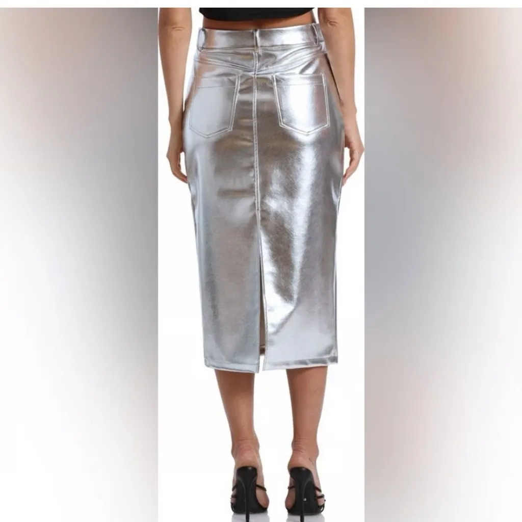 Avec Les Filles Silver Pencil Midi Skirt Cocktail nwot small - Image 2