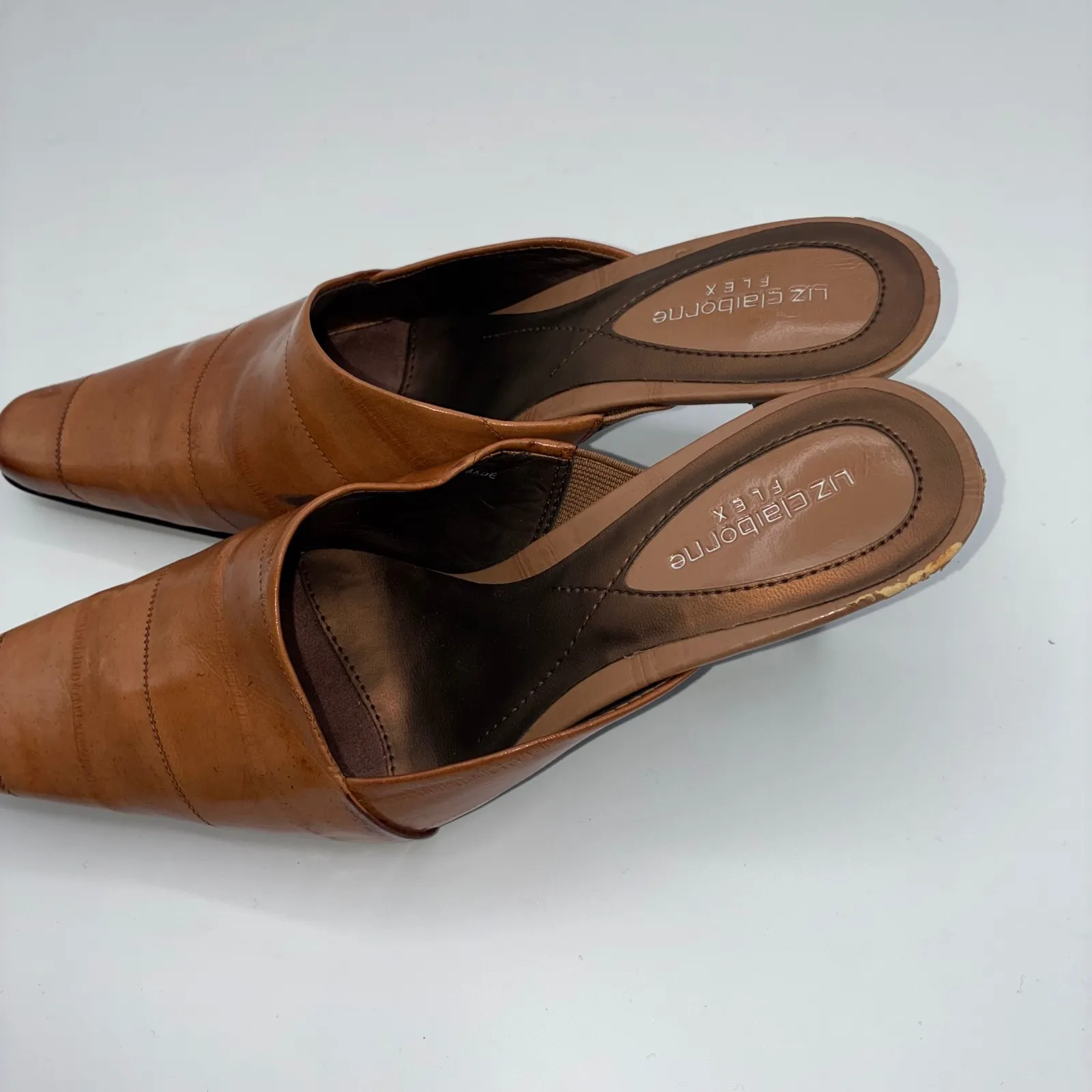 Liz Claiborne Mallory Tan Leather Pointed Toe Mules Shoes Women 6.5M Career Chic - Image 12