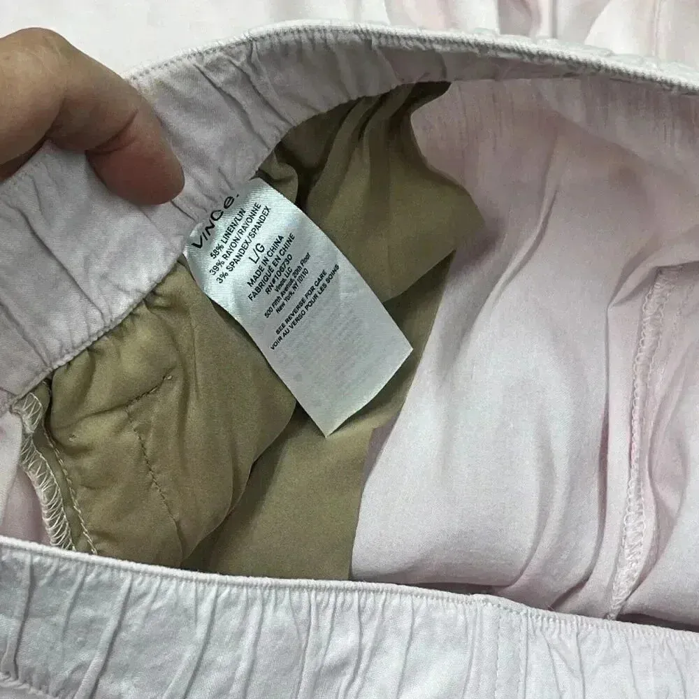 Vince Women’s Pants Pink Linen Blend Pull On Trouser Elastic Waist Size Large - Image 9