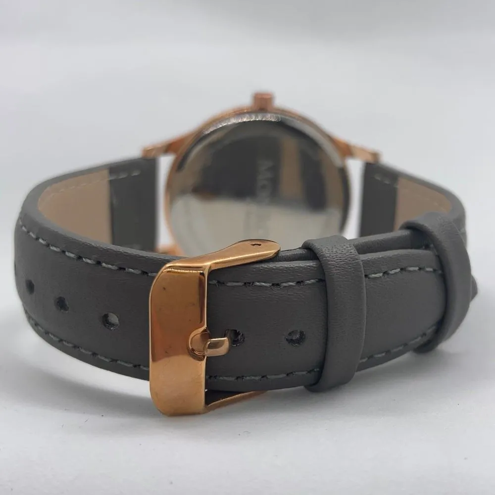 MONROE classic ladies rose gold tone dial 36mm gray leather strap new battery - Image 4
